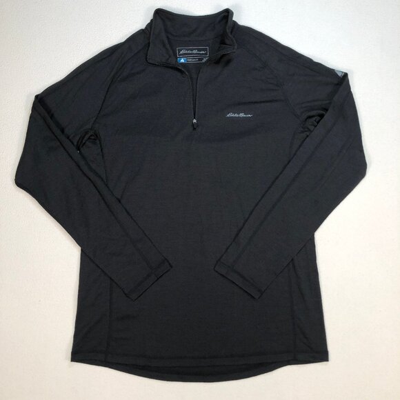 Eddie Bauer 1/4 Zip Men's M Black First Ascent Merino Wool Base Layer‎ Pullover - Picture 1 of 16